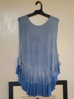 Free People Blue Ombre Layered Ruffle Sleeveless Blouse